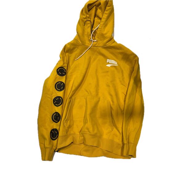 Puma Other - Puma Yellow Smiley Face Heavy Duty Hoodie Pullover Mens L